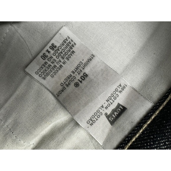 Levis 501 Mens Jeans 36x30 Dark Wash Button Fly Straight Raw 100% Cotton Denim - Picture 6 of 11